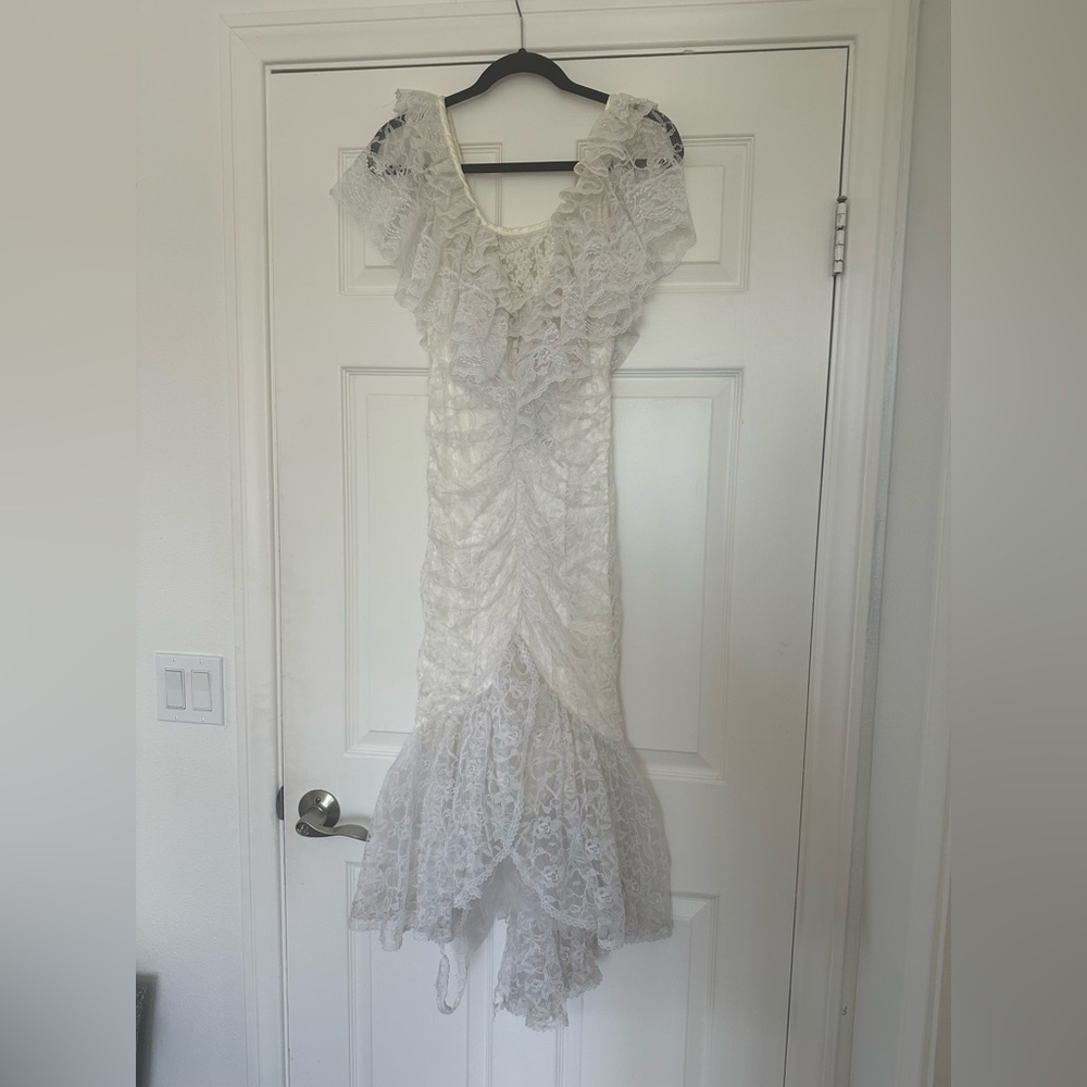 Climax Karen Okada David Howard Vintage 80s Sexy Lace White Bridal Dress